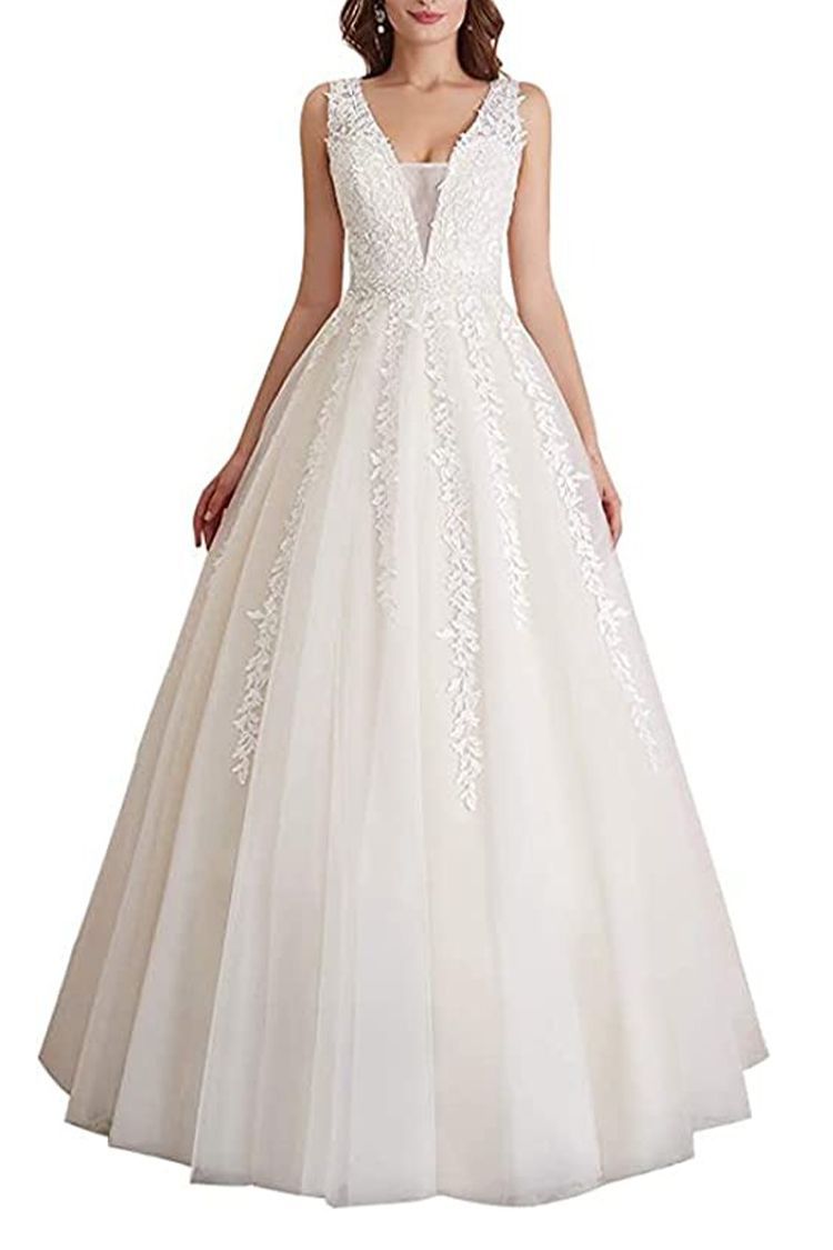 Buy Fair Lady Lace Tulle Ball Gown Wedding Dresses 2020 Sleeveless Princess  Long Bridal Gowns White at Amazonin
