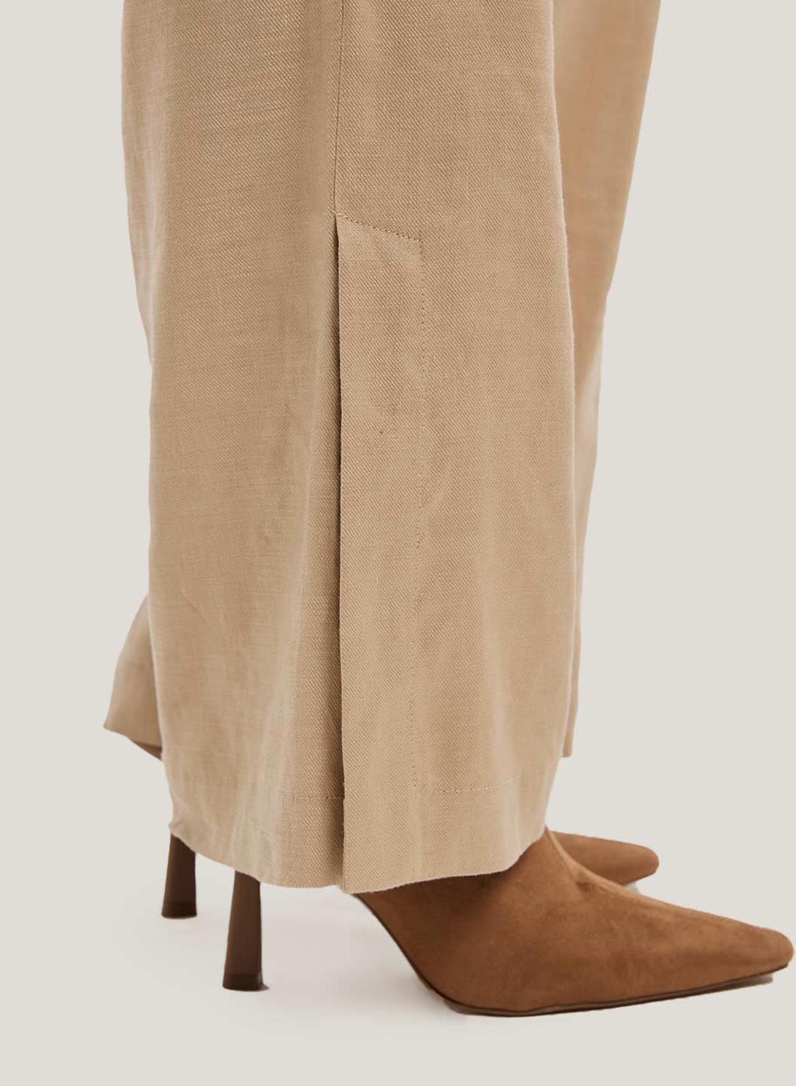 Straight-Leg Slit Linen Suit Trousers