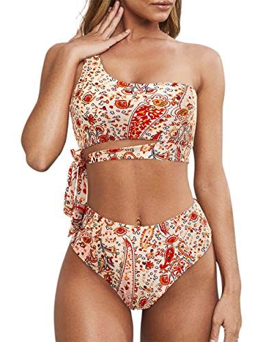 Solid Color Strappy Crop Top High Waisted Bikini Bottoms Swimwear Set