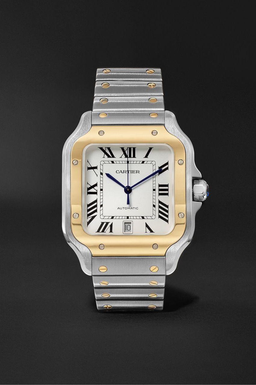 Santos Automatic 39.8mm 18-Karat Gold Interchangeable Stainless Steel and Leather Watch, Ref. No. W2SA0006