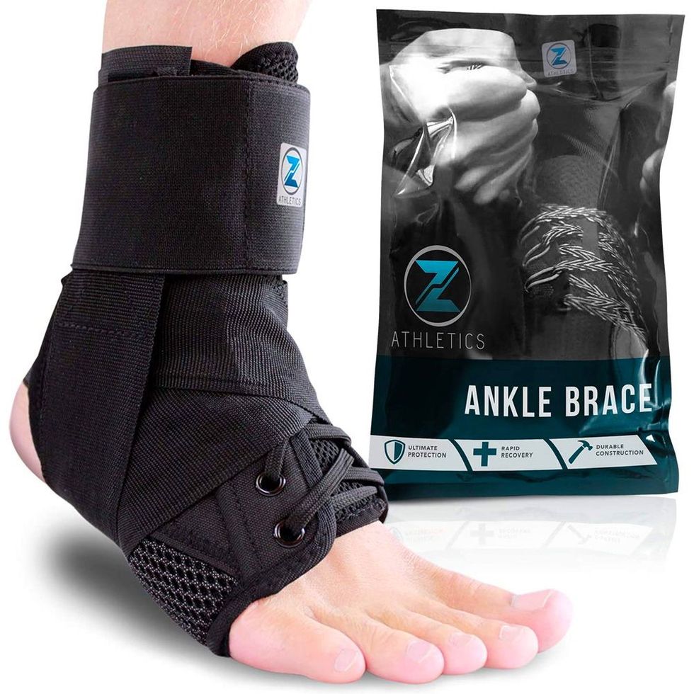 Black Ankle Brace Support Compression Stabilizer Pain Relief Foot Lace Up  Wrap B