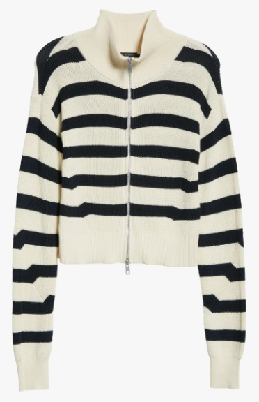 Amy Stripe Cotton Zip Sweater