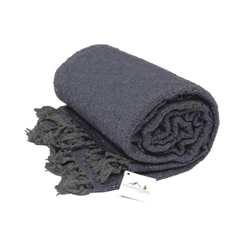 Mexican Yoga Blanket Grey Black Bolster Prop Thick & Soft Handmade Serape Throw 