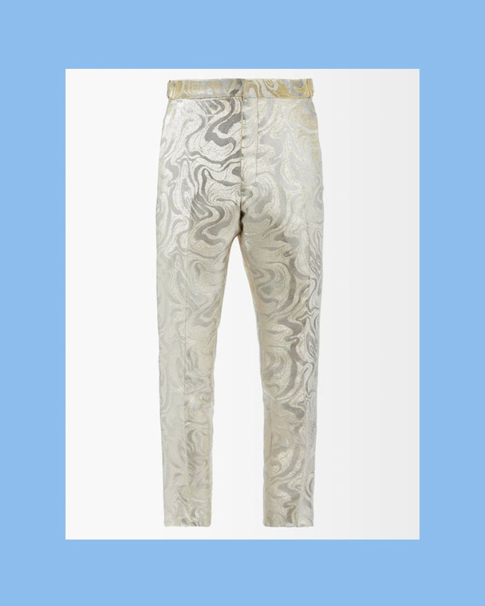 Wave-Brocade Suit Trousers