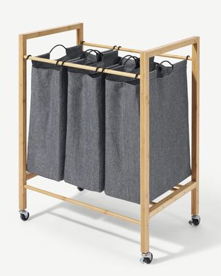 Felicia 3-Section Bamboo Laundry Cart