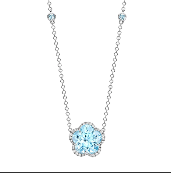 Eden Blue Topaz and Diamond Flower Necklace in White Gold