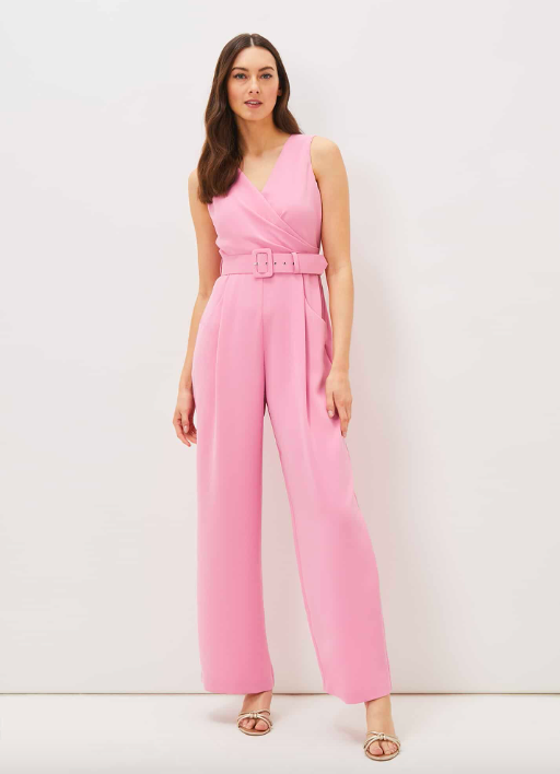 Stunning Nude Pink Wrap Effect Flare Wide Leg Stretchy Jumpsuit Size 6-18 