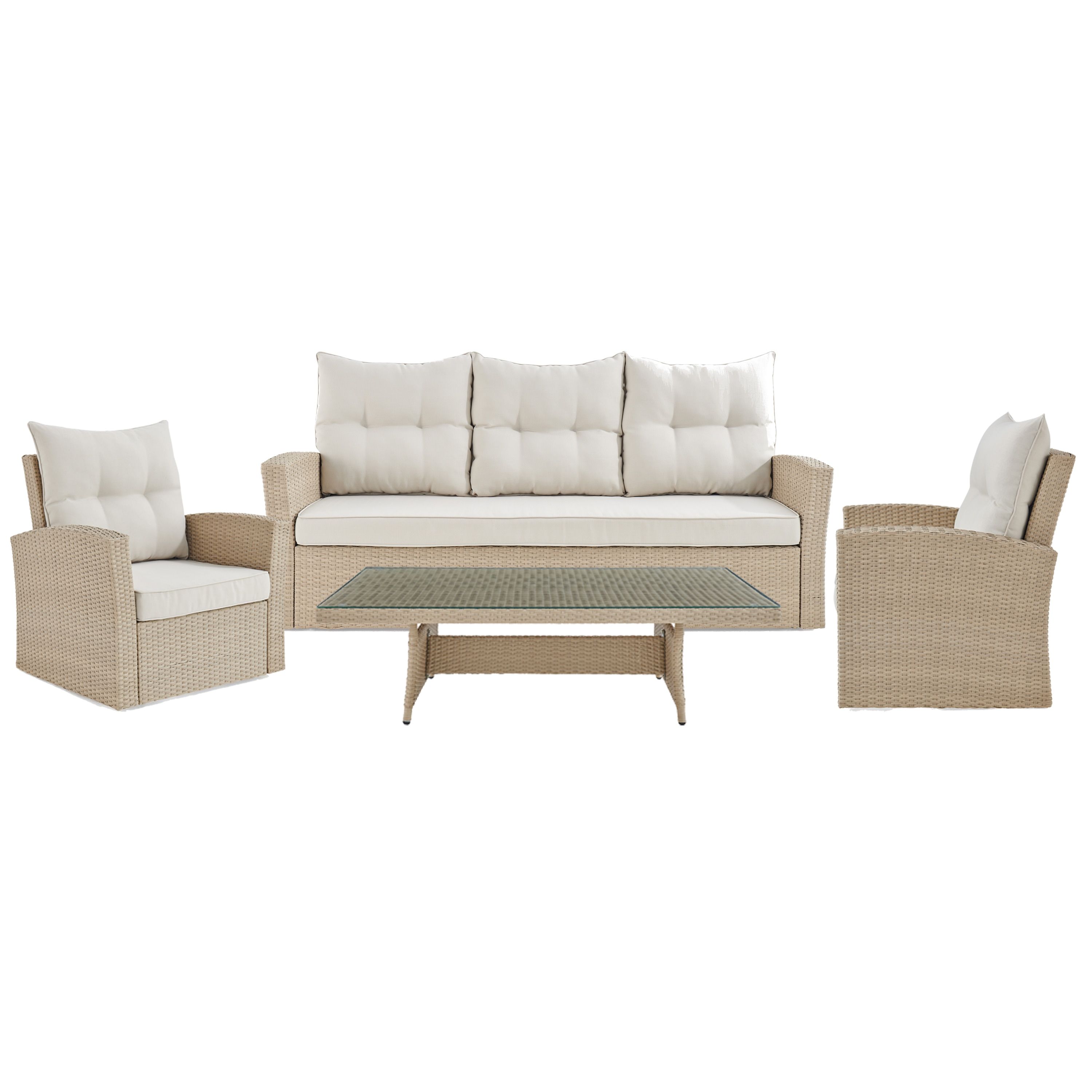 4-Piece Wicker Patio Conversation Set with Cushions