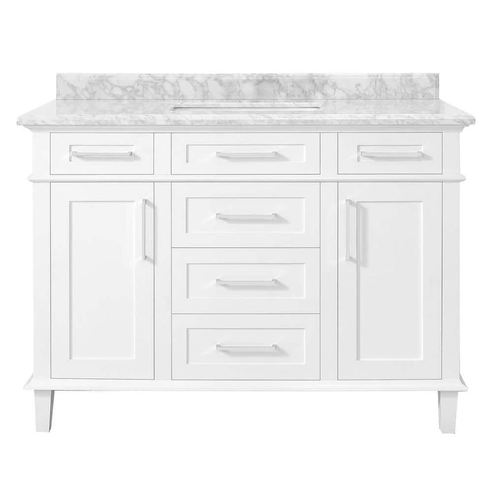 Vanity in White with Carrara Marble Top 