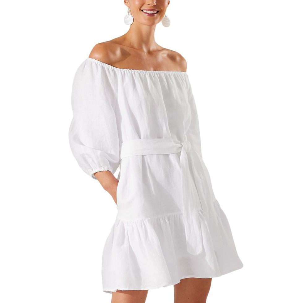St. Lucia Linen-Blend Off-the-Shoulder Tiered Dress