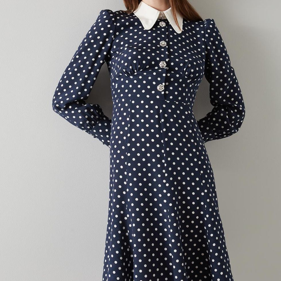 Mathilde Navy & Cream Polka Dot Silk Tea Dress
