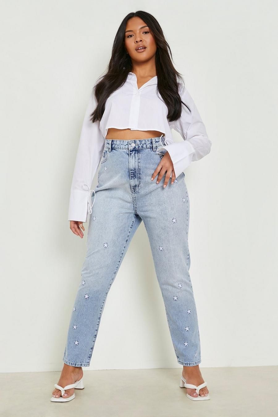 Boohoo Plus Star Embroidered Mom Jeans