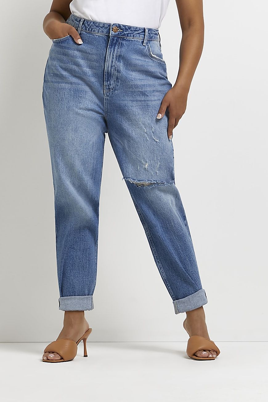 River Island Plus Ripped High Waisted Mom Jeans