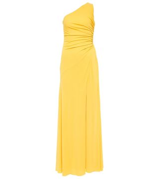 Yellow one-shouldered column gown