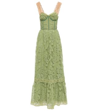 Green lace maxi dress with peplum hem