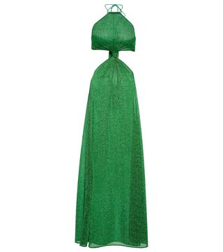 Green twist-front lurex maxi dress