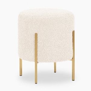 Baltimore Low Stool, Ivory White Boucle & Brass