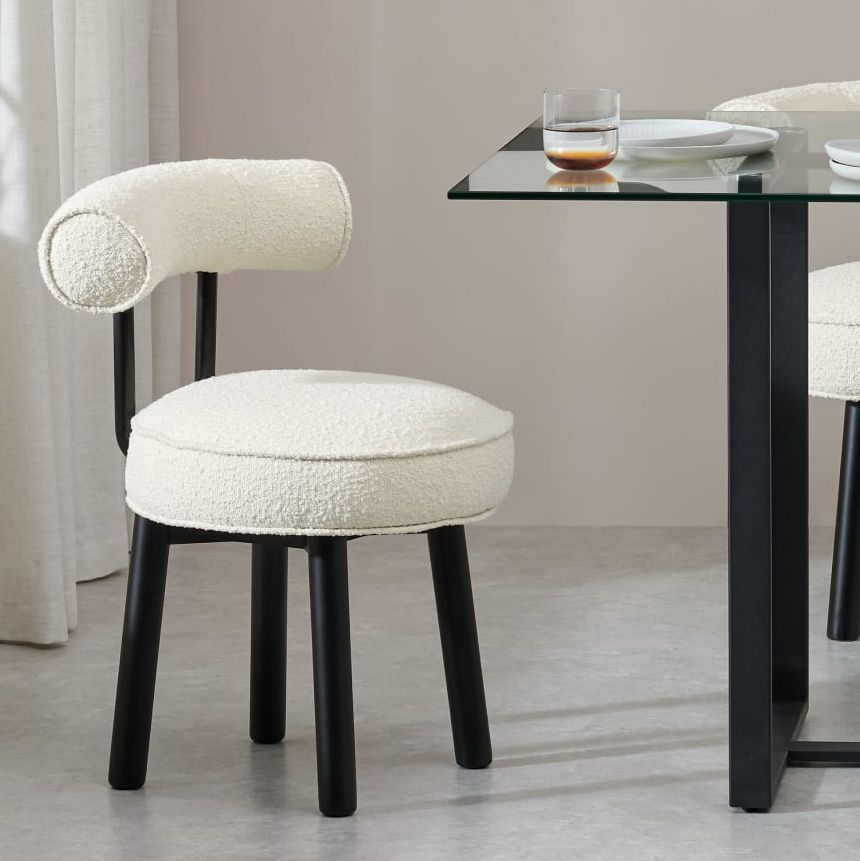 Arais Dining Chair, Whitewash Boucle with Black Legs