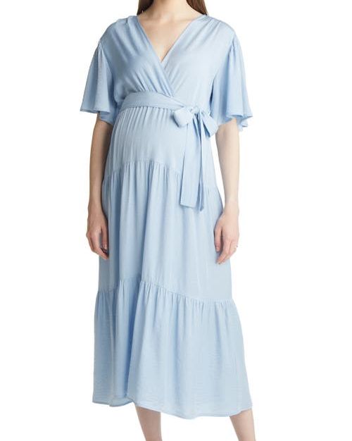 Crossover Faux-Wrap Maternity Maxi Dress