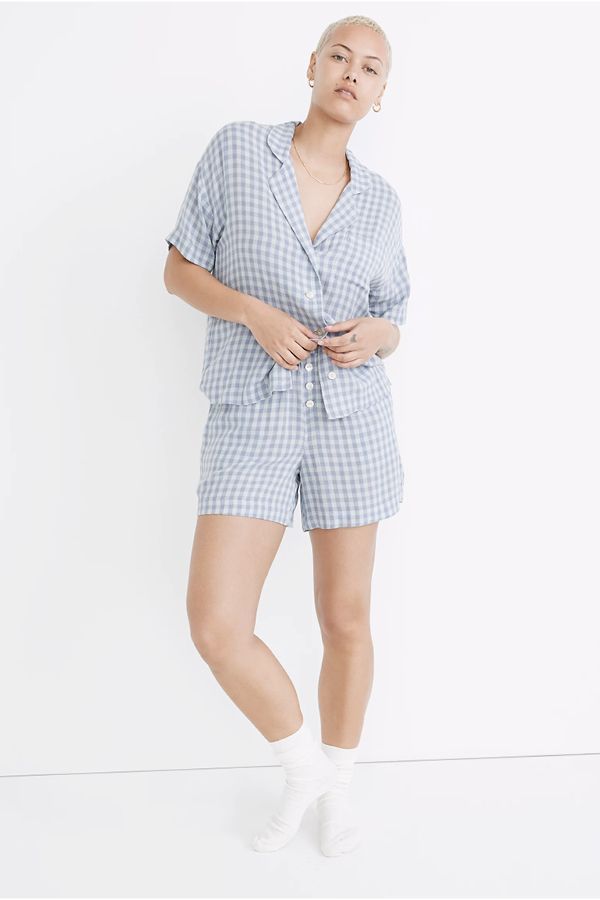 Linen-Blend Oversize Short Pajama Set