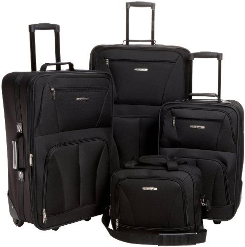 Rockland Journey Softside Upright Luggage Set, Black, 4-Piece 