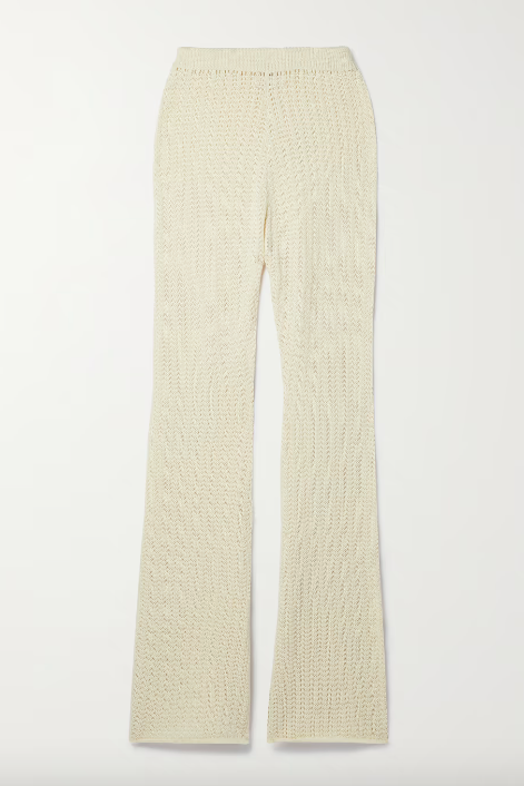 Halle open-knit organic cotton flared pants