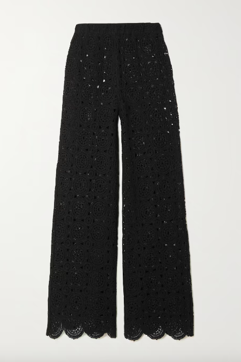 Nola crocheted organic cotton-blend flared pants