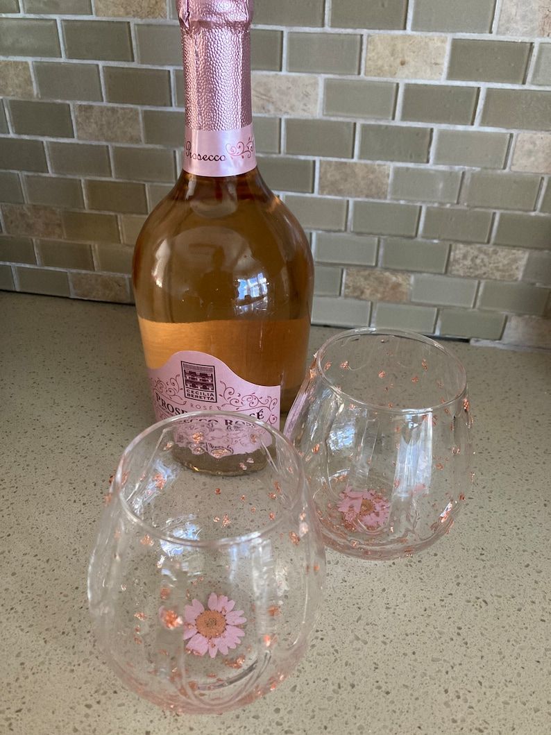 Pressed Flower Stemless Wine Glasses