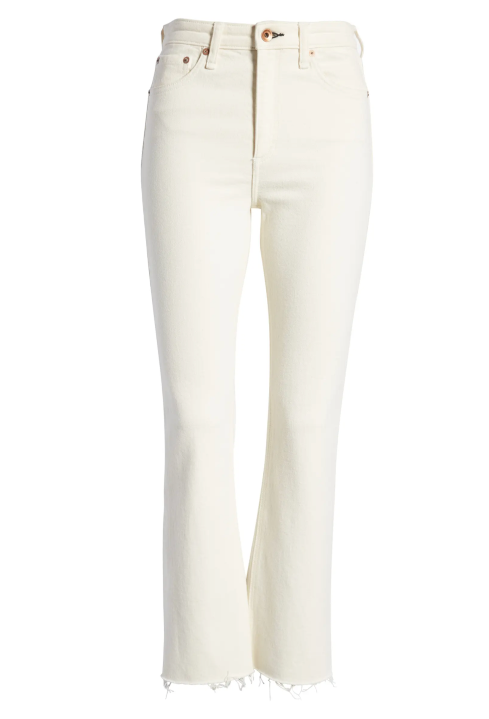 High Waist Raw Hem Ankle Flare Jeans