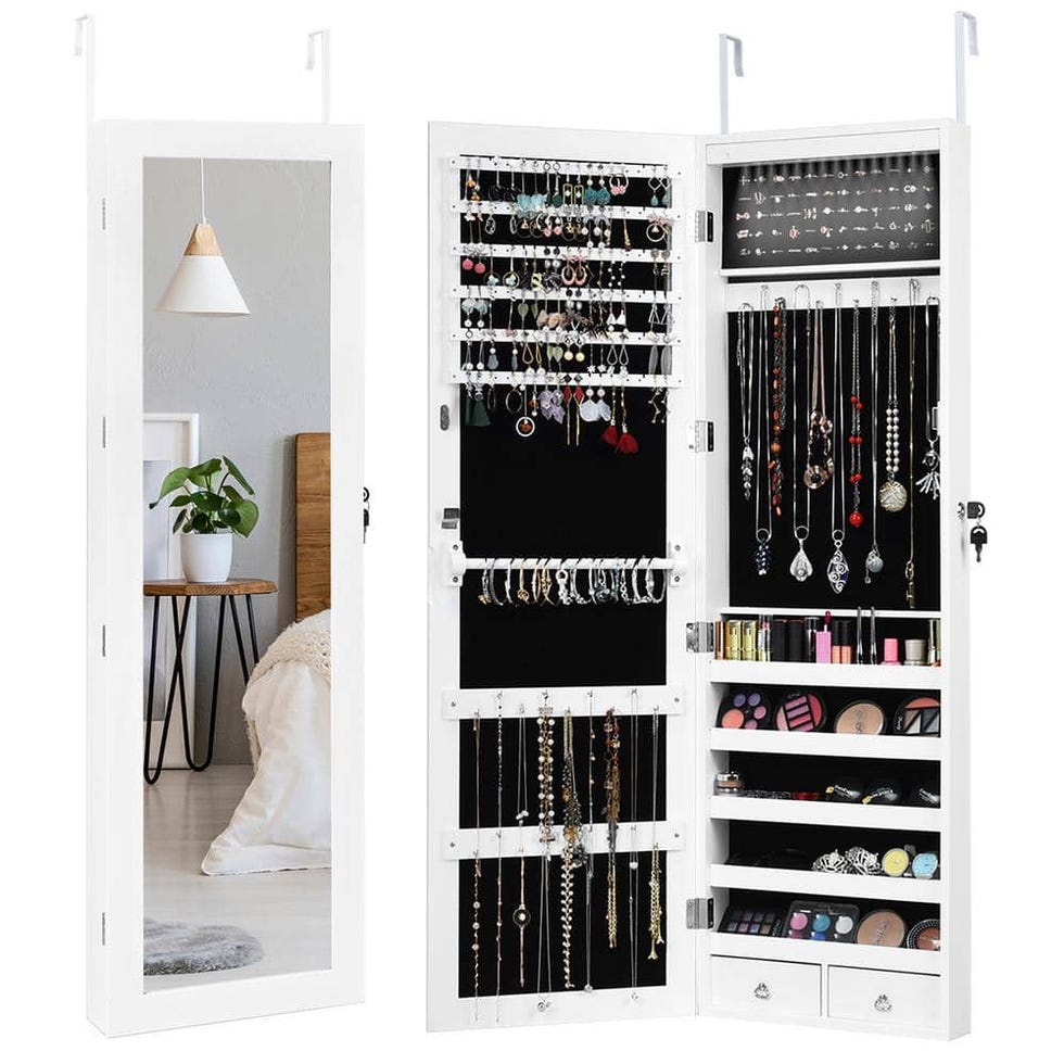 Mounted Mirror Jewelry Box Cabinet