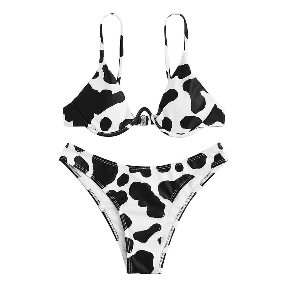 Strap Cow Print Underwire Swimsuit