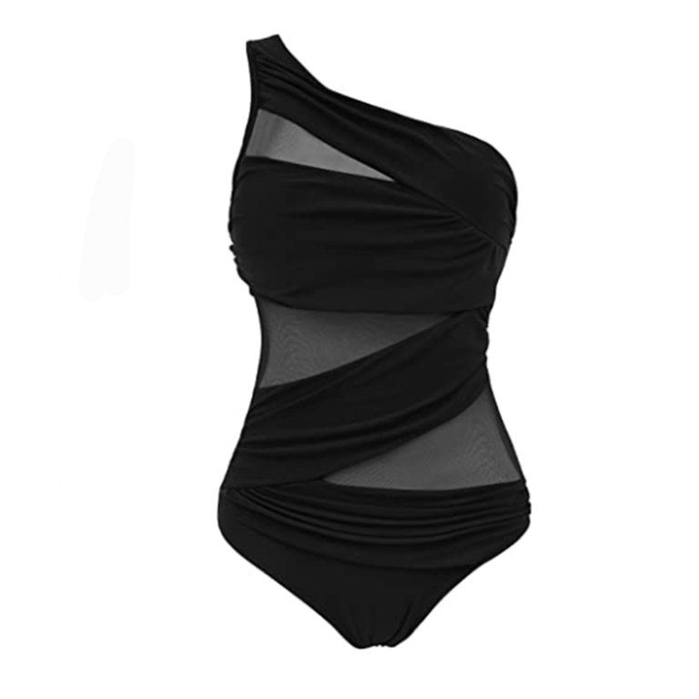 Bathing Suit For Large Bustplus Size Tummy Control Swimsuit For Women -  Solid Black One-piece