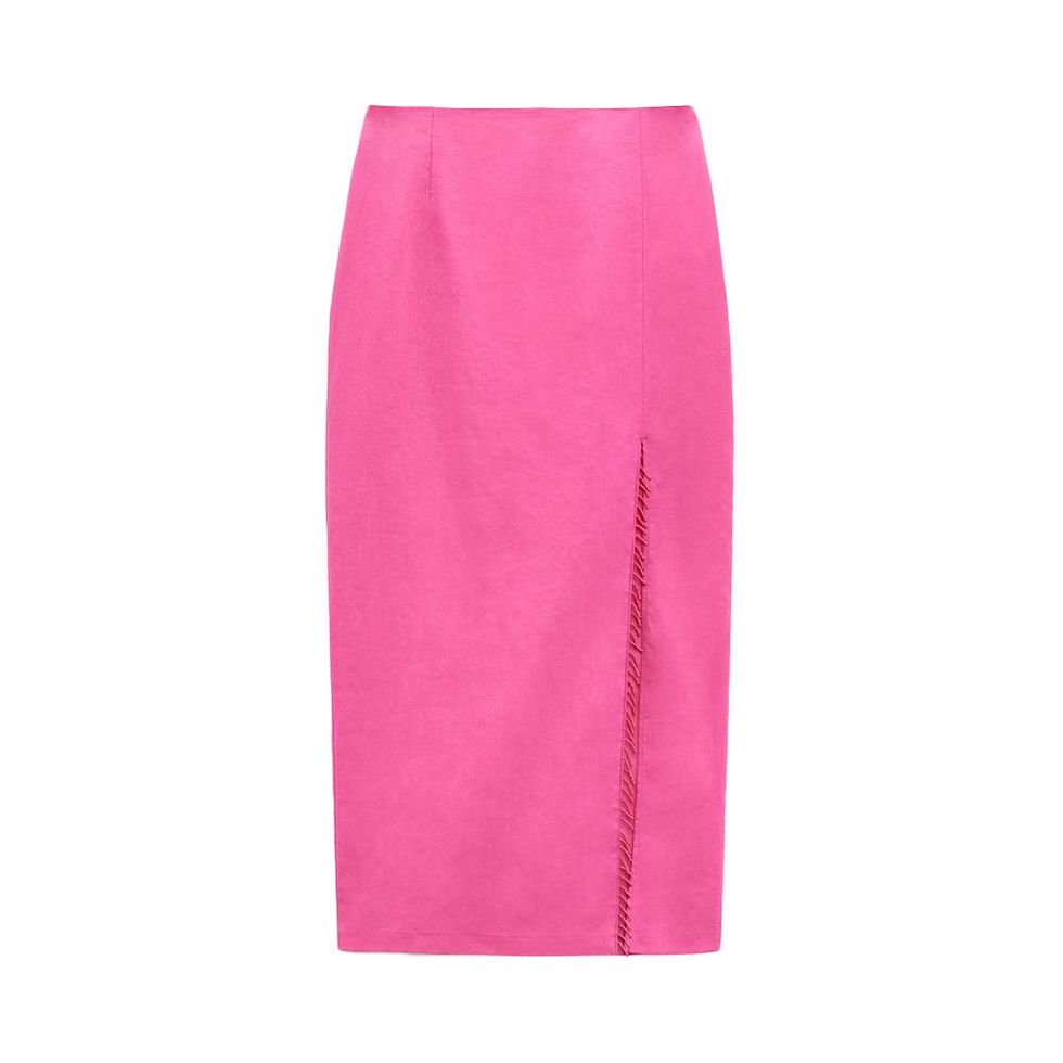 Beaded Linen Blend Midi Skirt 