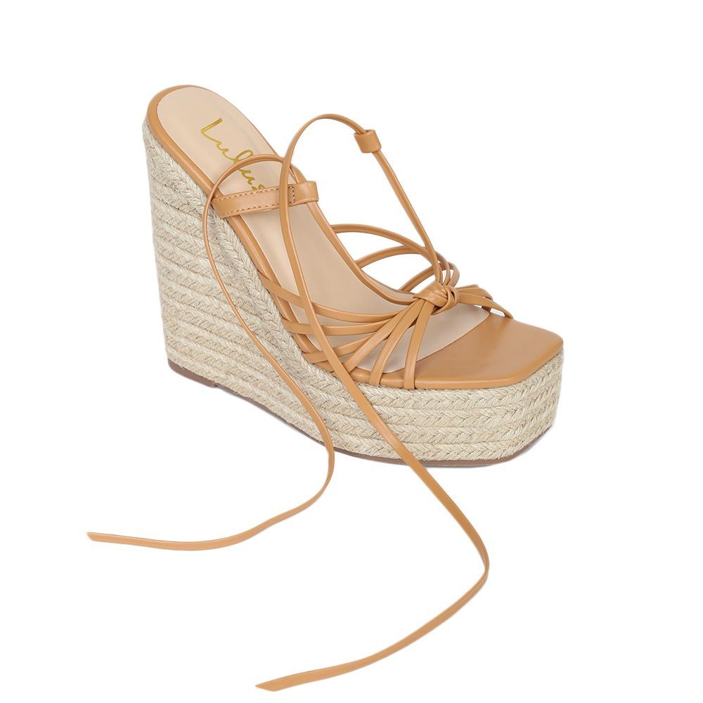 Laggin Brown Lace-Up Platform Espadrille Wedges