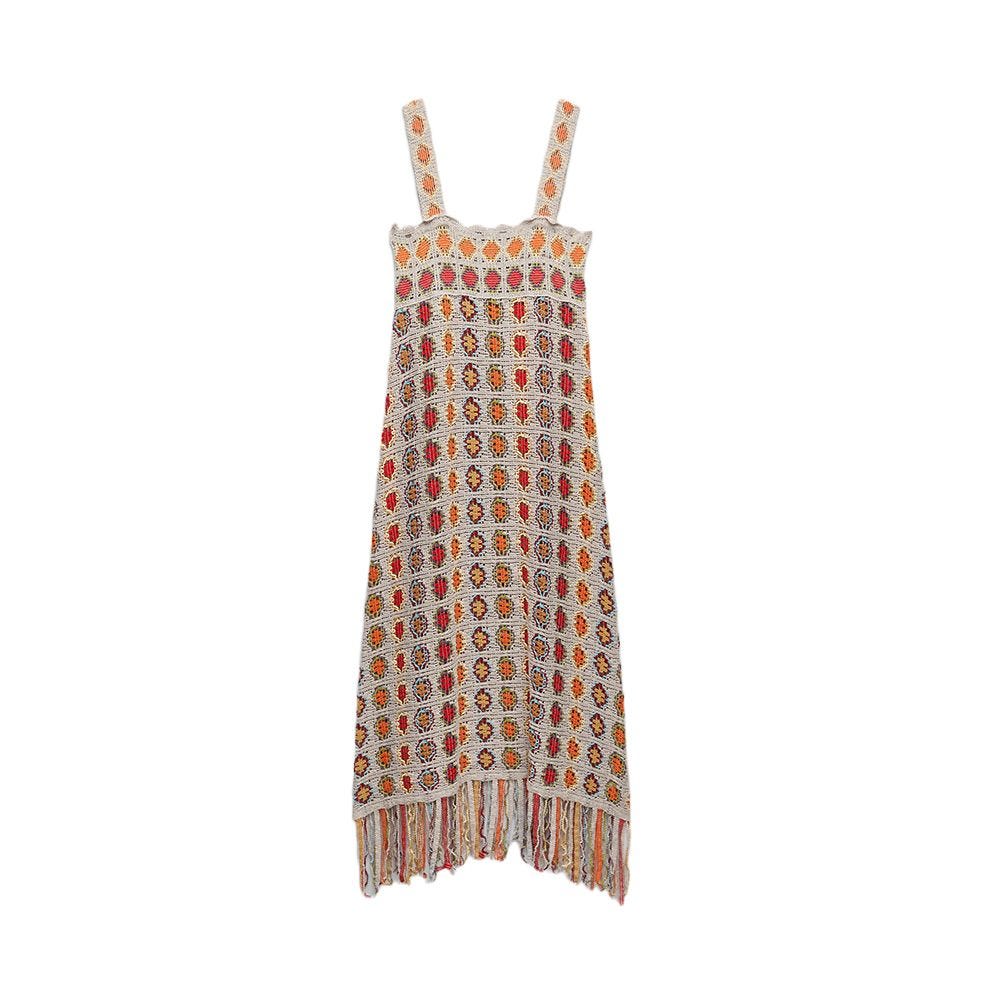 Fringed Openwork Knit Dress