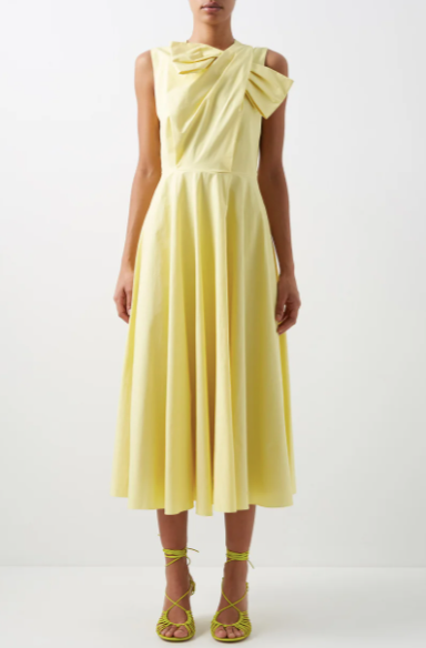 Brigitte bow-shoulder cotton midi dress