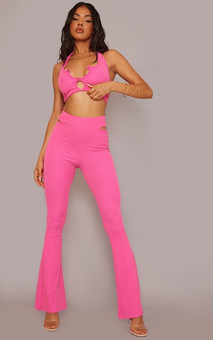 Hot Pink Basic Jersey Flared Trousers  Flare trousers Top summer outfits  Flared pants outfit