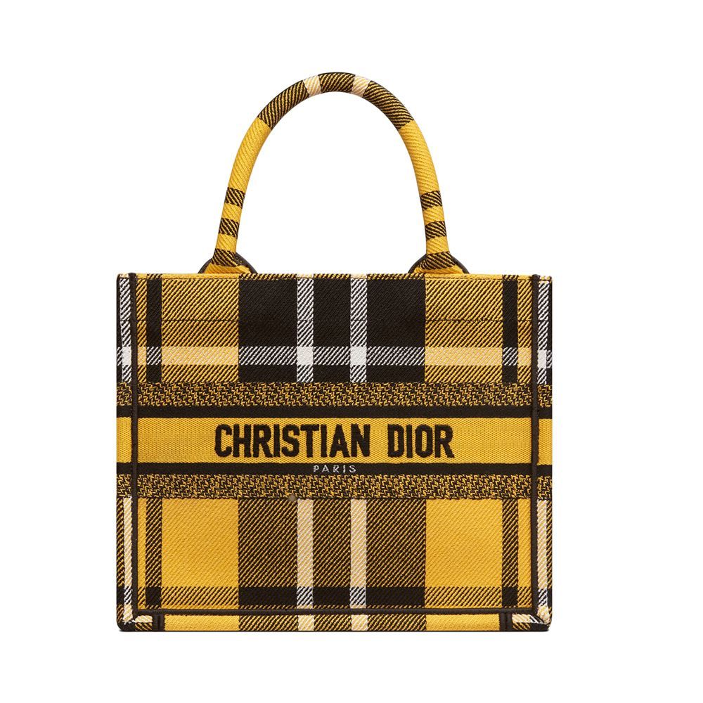 Small Book Tote Yellow and Black Check'n'Dior