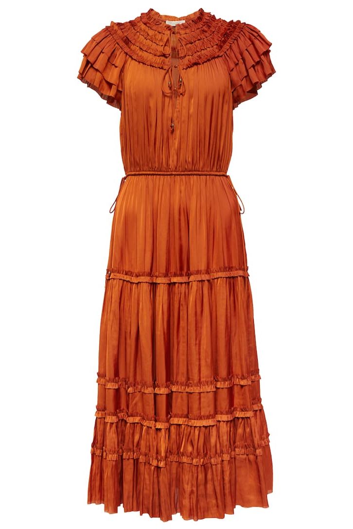 Isadora Pleated Satin Midi Dress