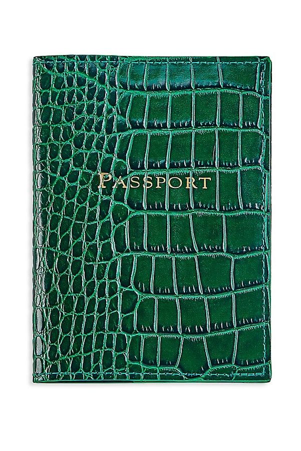 Croc-Embossed Leather Passport Holder