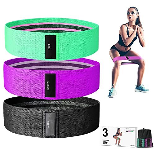 Butt Suright 3 Packs Fabric Workout Bands with 3 Resistance Levels Resistance Bands Set Hips and Glutes Non-Slip Exercise Bands Elastic Resistance Loops Bands with Carrying Bag for Legs 