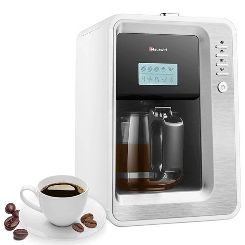 Hauswirt Bean to Cup Coffee Machine, Filter Coffee Machine with Grinder, Drip Coffee Maker with 0.9L Glass Jug, 3 Grind Flavours & Tea Brewing Function, Keep Hot for 2 Hours, Fully Automatic - White