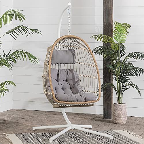 Carmel Modern Rattan Hanging Egg Swing Chair with Stand
