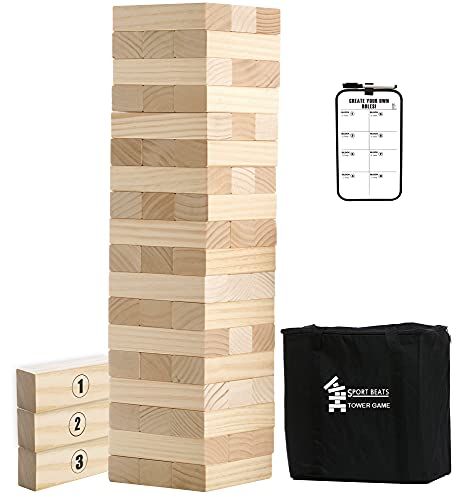 Large Tower Game Life Size Lawn Yard Outdoor Games for Adults and Family Wooden Stacking Games- Includes Rules and Carry Bag-54 Large Blocks