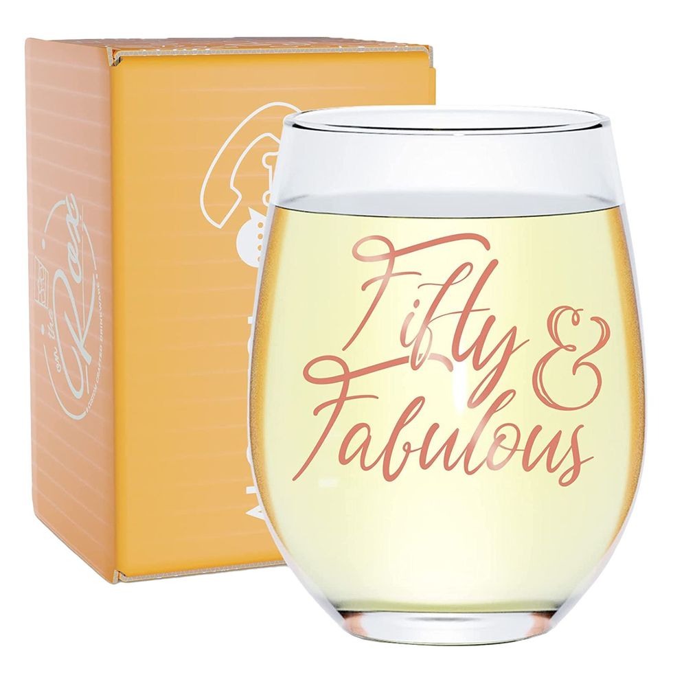 'Fifty & Fabulous' Stemless Wine Glass