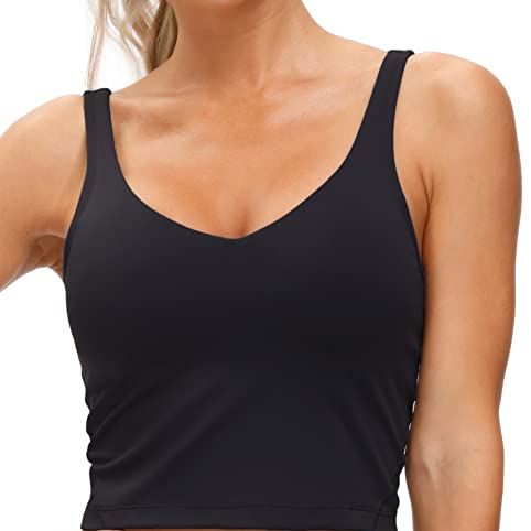  Lemedy Women Padded Strappy Sports Bra Longline Workout Yoga  Tank Top with Built in Shelf Bra (Black, Small) : Clothing, Shoes & Jewelry