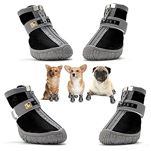Hcpet Botas de protección para patas de perro, transpirables, con correas reflectantes, para perros pequeños, al aire libre, suela antideslizante, 4 unidades