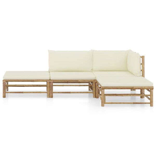 4-Piece Patio Lounge Set with Cushions Bamboo