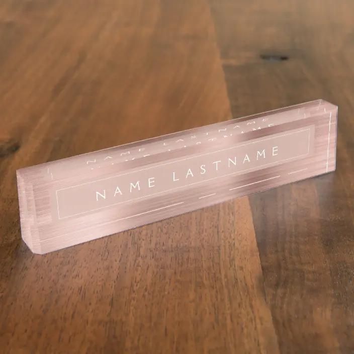Custom Rose Gold Blush Pink Foil Modern Desk Name Plate