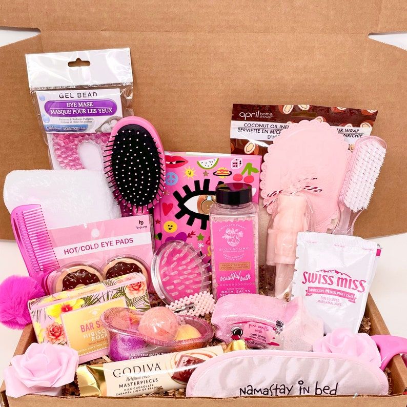 Everything Pink Care Package  Themed gift baskets, Bff birthday gift, Girl  gift baskets